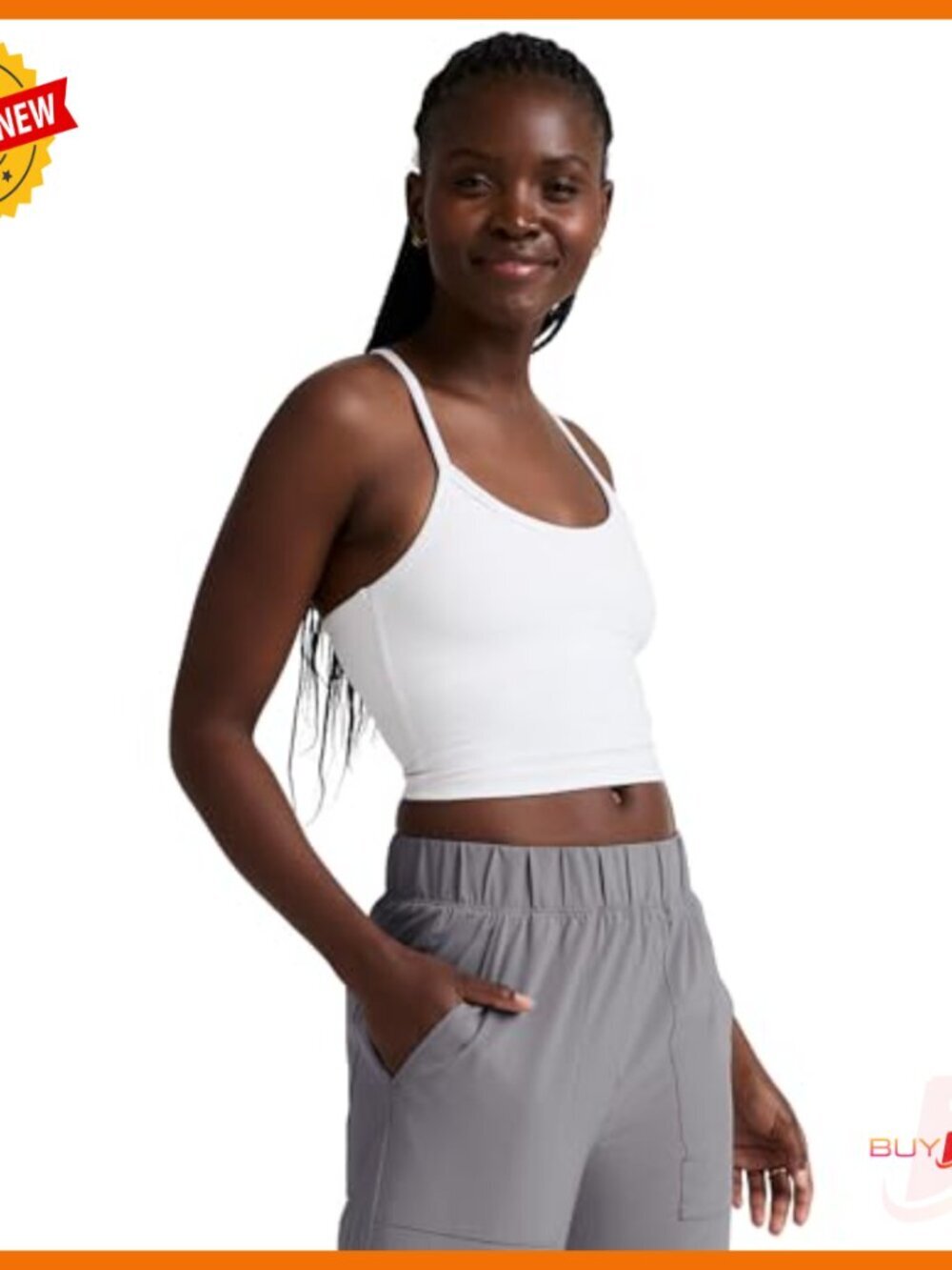 Slim Racerback Cropped Tank with Built-In Bra for Yoga and Walking - Picture 3 of 4
